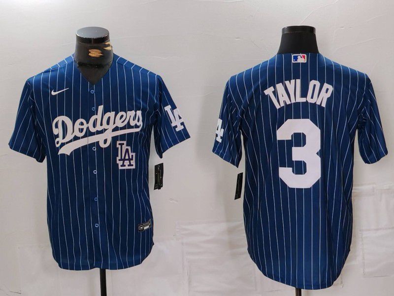Men Los Angeles Dodgers 3 Taylor Blue Stripe Game 2024 Nike MLB Jersey style 5